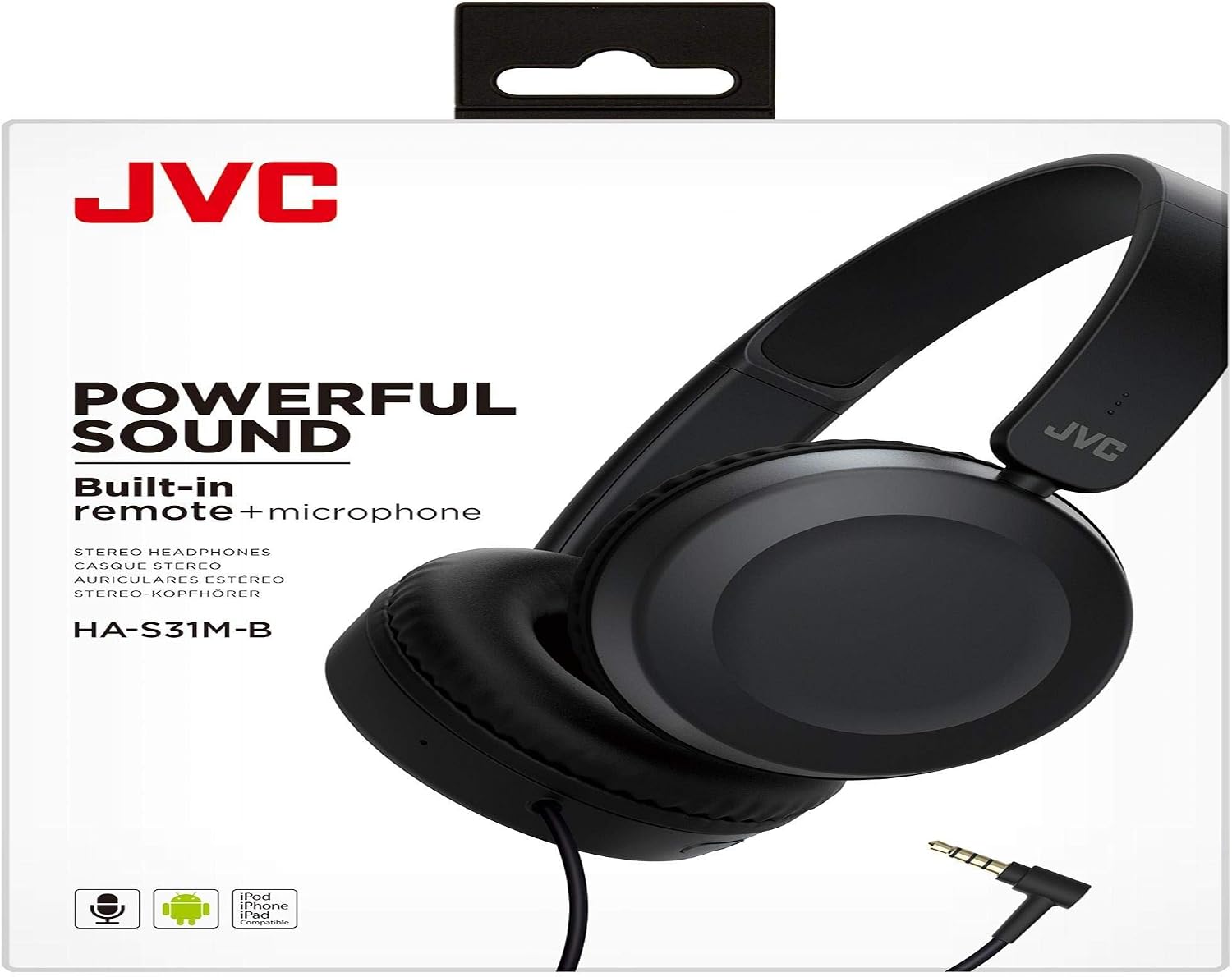 JVC Foldable Lightweight HA-S31M On-Ear Headphones with Built-In Remote, Microphone and Call Handling, Black - Image 5