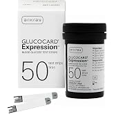 ARKRAY GLUCOCARD Expression Glucose Test Strips, 50 Count, No Coding | Compatible with GLUCOCARD Expression Meter. 0.8uL Sample, 6-Second Results. No Coding Required, Just Insert &amp; Test.