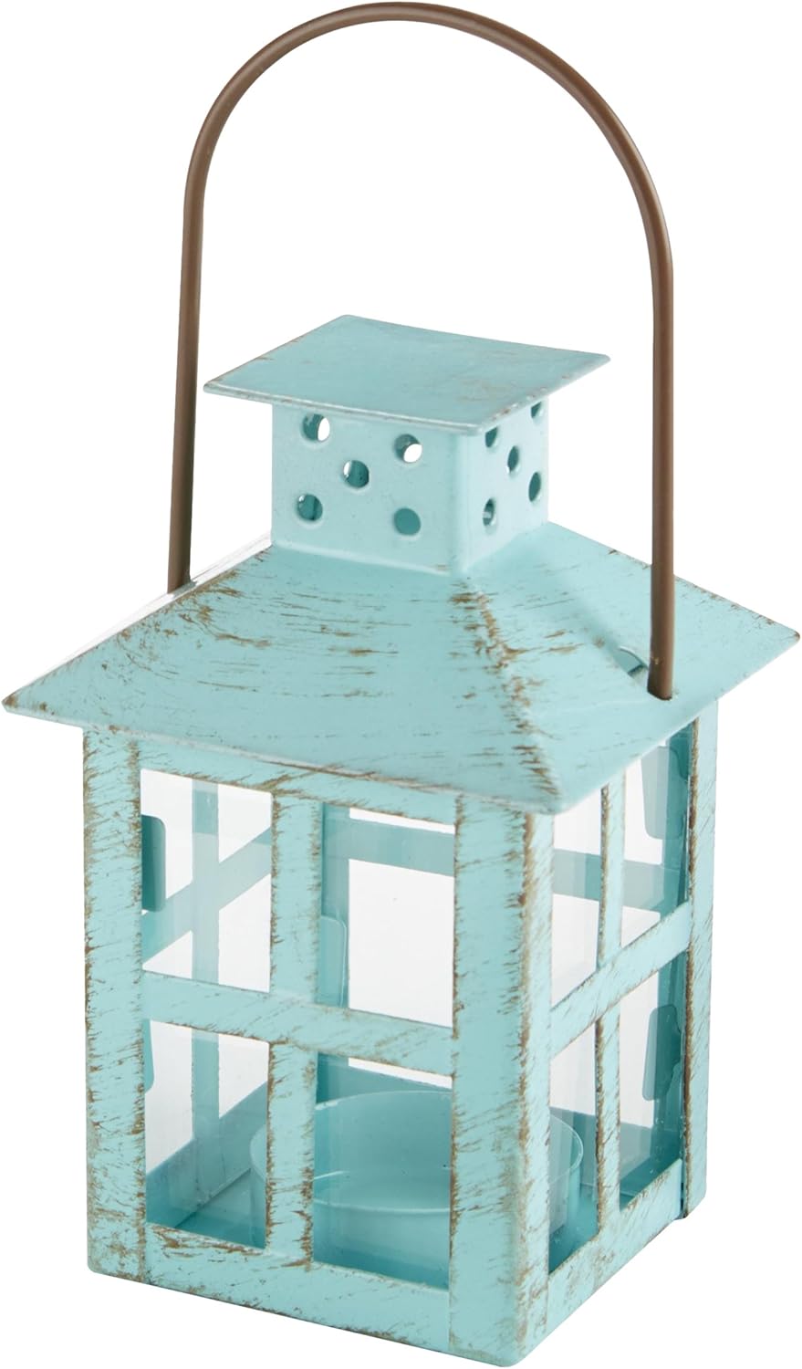 Kate Aspen, Distressed Metal Vintage Decorative Mini Lantern, Centerpiece, Party Favor, 2.5 x 2.5 x 6.5, Blue: Home & Kitchen
