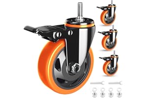 WOZESEIK 3 Inch Swivel Stem Caster Wheels Heavy Duty Threaded Stem Mount Casters Set of 4 with American Size UNC 3/8"-16 x 1