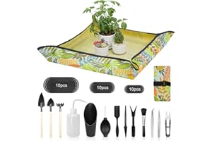 DSVENROLY Repotting Mat for Indoor Plants, Foldable Waterproof Plant Potting Soil Mat Tray with 13 Pcs Garden Transplanting Succulent Tools and 30 Pcs Mesh Pads for Outdoor Care (Green)