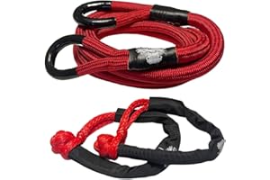 Kinetic Recovery Tow Rope Off-Road Set - Thick, Heavy Duty 1" x 30ft, 2 Soft Shackles, Improved Stretch to Reduce Jerking, Pu