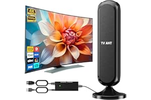 WERCHTAY TV Antenna Indoor for Smart TV, MINI Box TV Antenna, Digital HD Antennas Long Range Reception Built Amplifier Signal Booster for Local Channels 4K 1080P with 15ft Long Cables (Black)