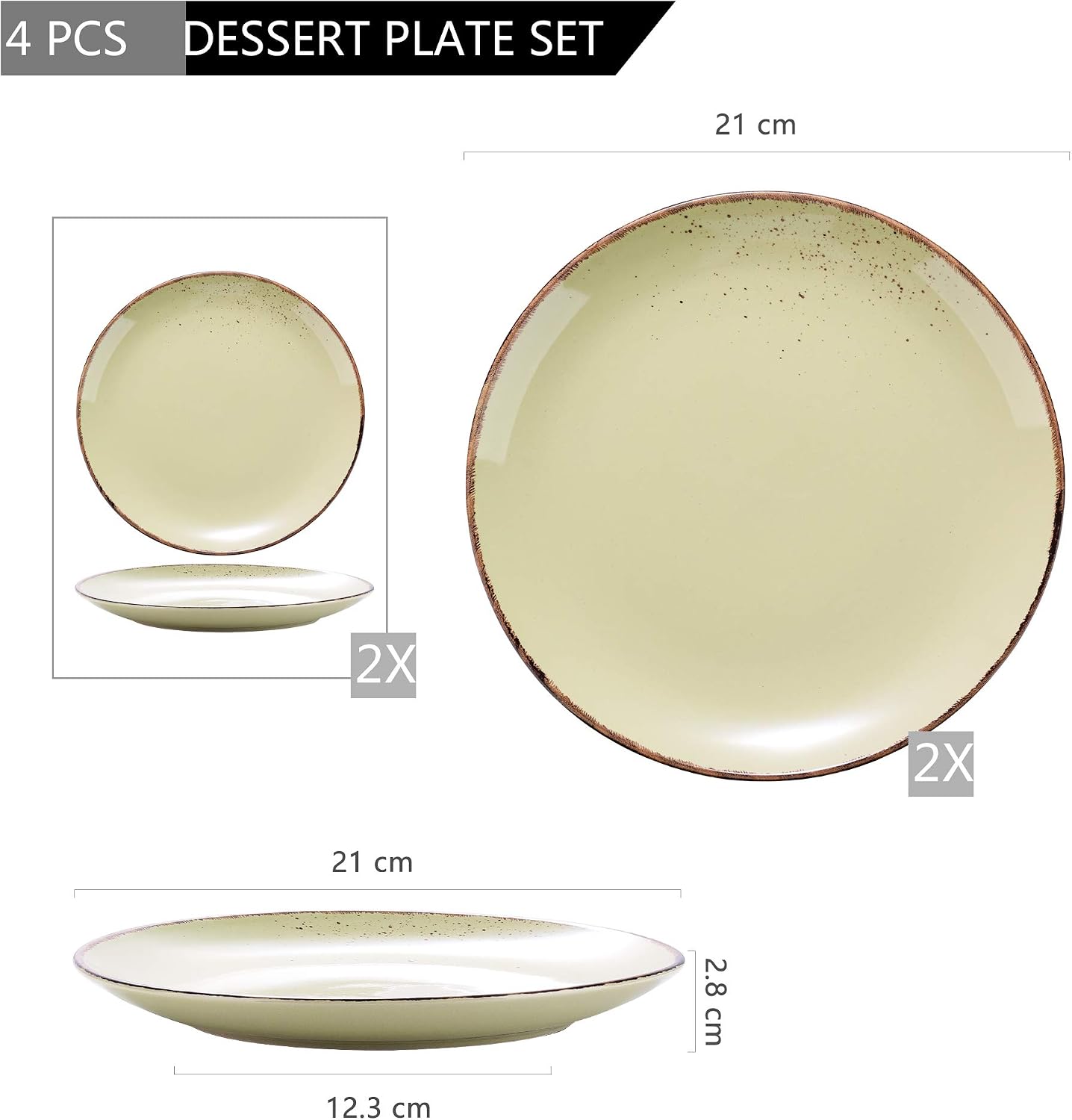 vancasso Navia Prato Dessert Plate Set of 4, Stoneware Vintage Look Yellow Green Dinnerware Tableware - Image 4