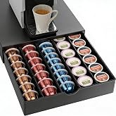 OUTIOE Coffee Pods Drawer Organizer Holds Up to 60 Small or 40 Large | Compatible with Nespresso Vertuo Pods (Black)