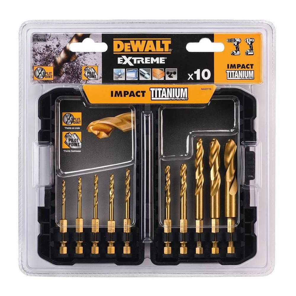Dewalt DT50050-QZ DT50050-QZ-Juego de 10 Brocas Impact Torsion Titanium, Gold-Schwarz