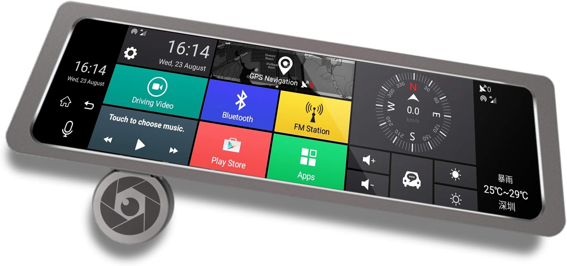 Car DVR,Greshare 4G 10 inch Car DVR Camera GPS FHD 1080P Full Touch Android Dash Cam Navigation ADAS Car Video Recorder Dual Lens with Reverse image.