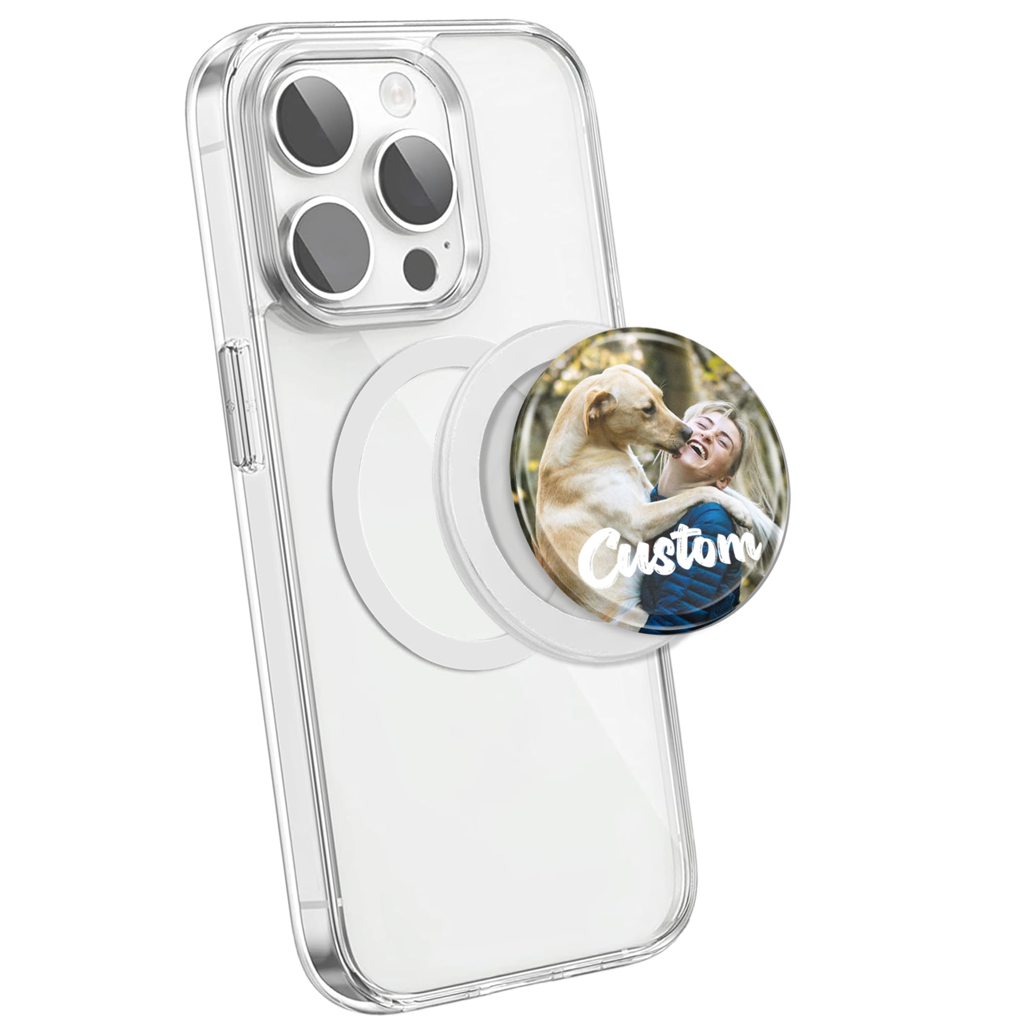 Personalized Photo Phone Grip - Custom Round or Pet and Human Face Phone Holder Scalable Adhesive Socket for Kindle & All Phone Models Gift for Women Men