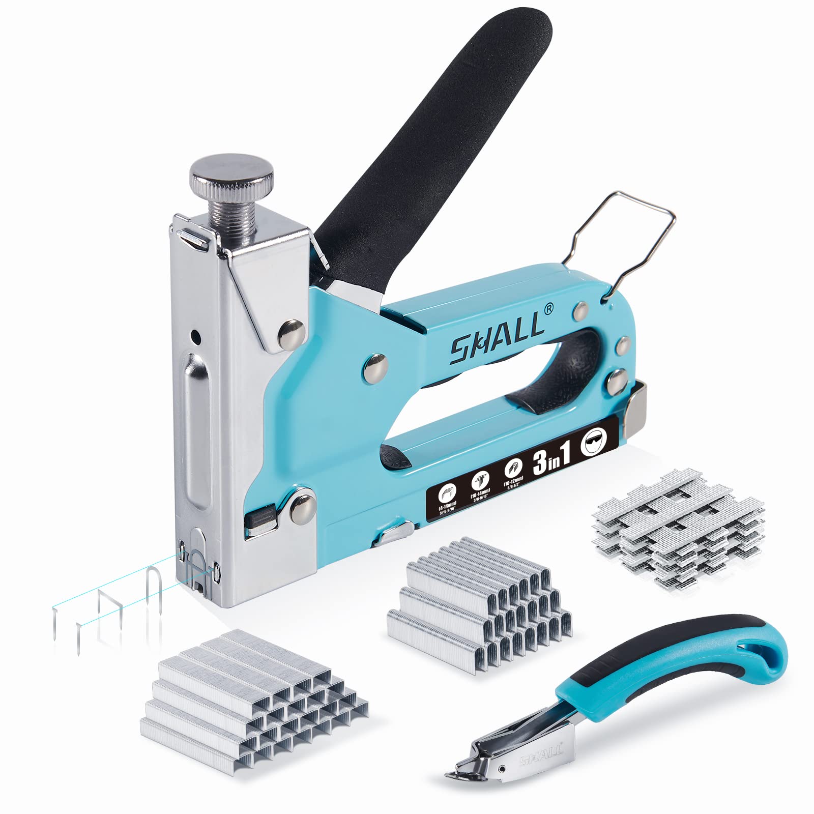 SHALL Heavy Duty Upholstery Staple Gun Kit - 3-in-1 with 3000 Staples, Remover & Manual Brad Nailer