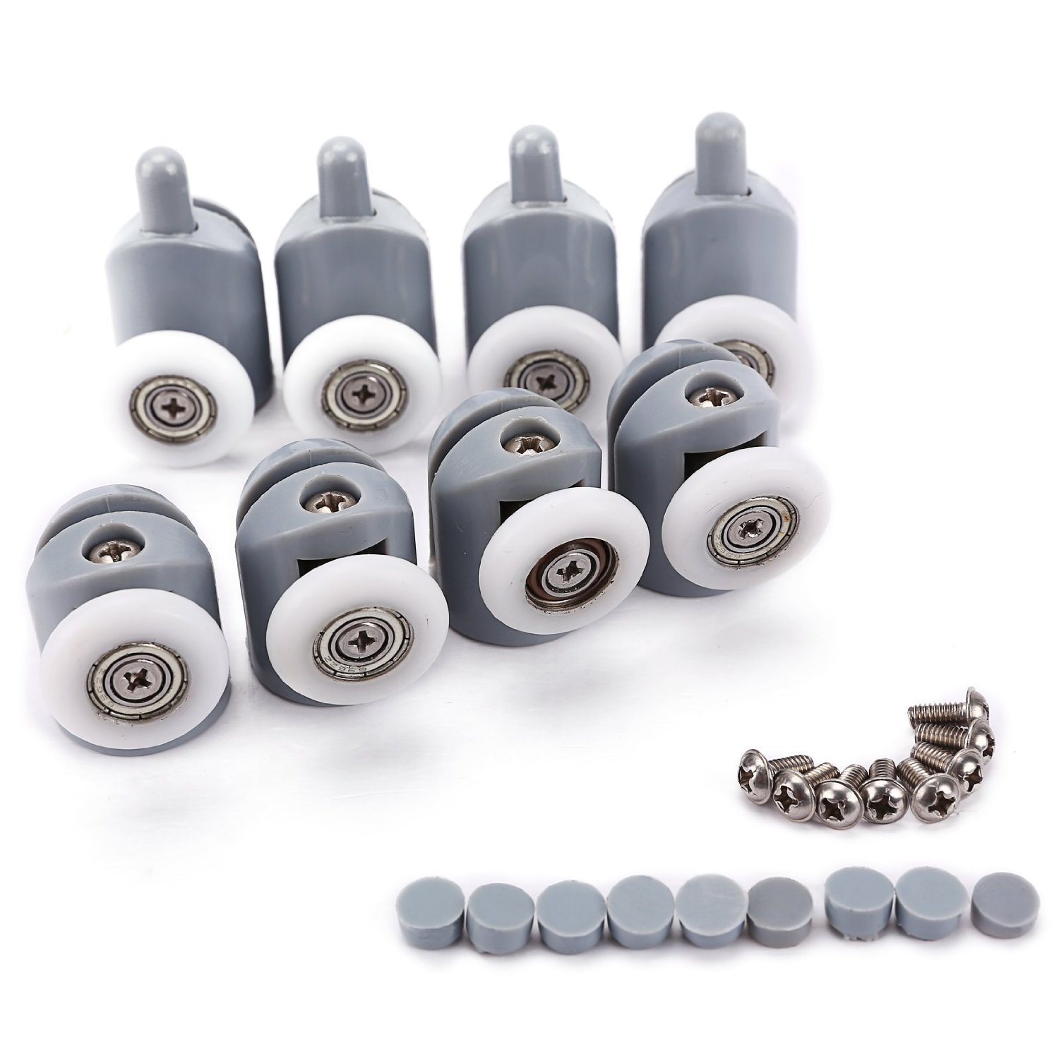 Lance Home Set of 8 Single Shower Door Rollers (4 Upper, 4 Bottom) 19mm Diameter, White & Grey, Modern Style