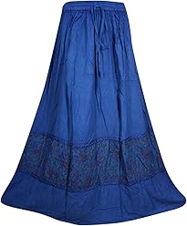 Mogul Interior Women's Royal Blue Maxi Skirts Bohemian Casual Boho Long Skirt S/M