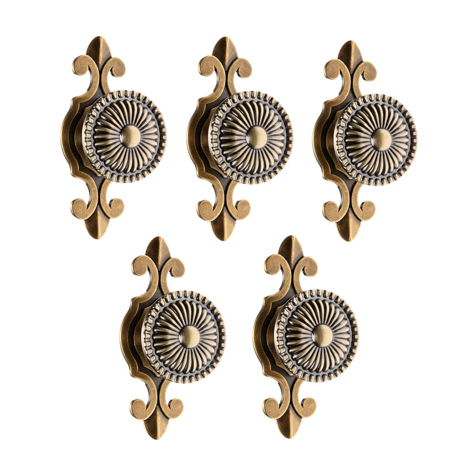MUXSAM 5Pcs Pulls Handles Knobs for Drawer Door Kitchen,Cabinet Knobs Furniture Wardrobe Round Antique - Antique Brass