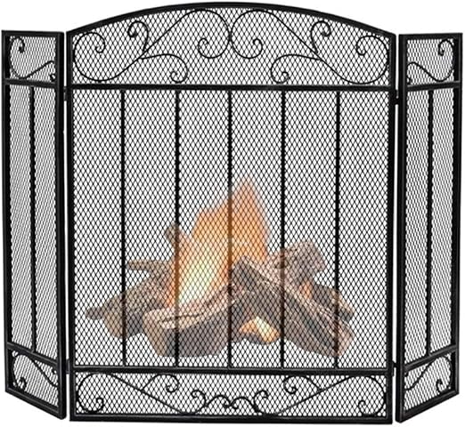 Antichispas Salvachispas Pantalla de Chimenea de 3 Paneles, Cubierta de