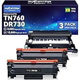 Compatible TN760 Toner Cartridge and DR730 Drum Unit Replacement for Brother TN 760 TN-760 TN730 DR-730 to use with MFC-L2710DW MFC-L2750DW HL-L2370DW Printer (2 Toners 1 Drum, 3 Pack)
