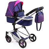 Bayer Vario Doll Stroller - 2-in-1 Doll Pram with Adjustable Handle | Convertible Jogger Pushchair for Dolls up to 20.5 inches. Includes Reversible Handle, Storage Bag, and Shopping Basket