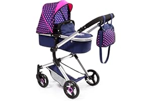 Bayer: Vario Doll Pram with Adjustable Reversible Handle, Holds Dolls up to 52cm, Blue Pink Unicorn Design, Convertible to Jogger