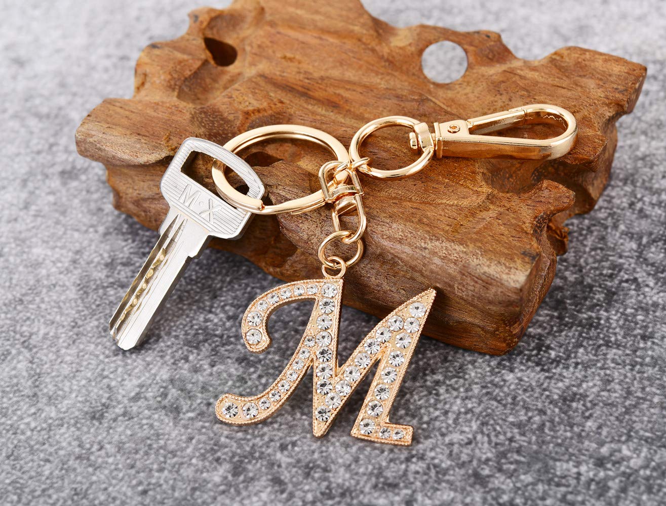 Keychain for Women AlphaAcc Purse Charms for Handbags Crystal Alphabet Initial Letter Pendant with Key Ring,Letter M