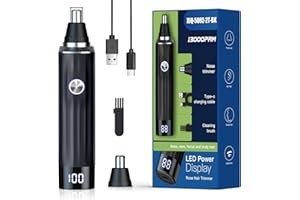 Ginity LED Display Ear and Nose Hair Trimmer Clipper for Men Women,2025 Rechargeable 2 in 1 Professional Painless Eyebrow & Facial Hair Trimmer with Powerful Motor and Dual-Edge Blades Easy Cleansing
