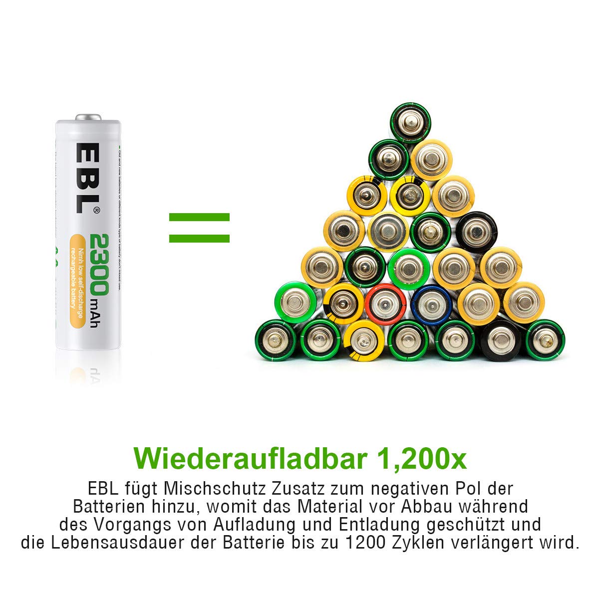 EBL NI-MH AA Akku 2300mAh 16 Stück Mignon Akkubatterien mit hoher Kapazität