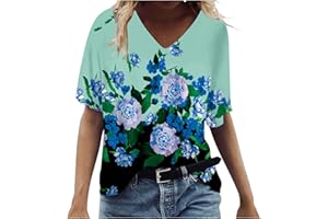 GENERIC Womens Summer Tops 2024 Casual Dressy Short Sleeve V Neck T Shirts Loose Soft Cute Print Tees Trendy Blouses Tunic Tshirt
