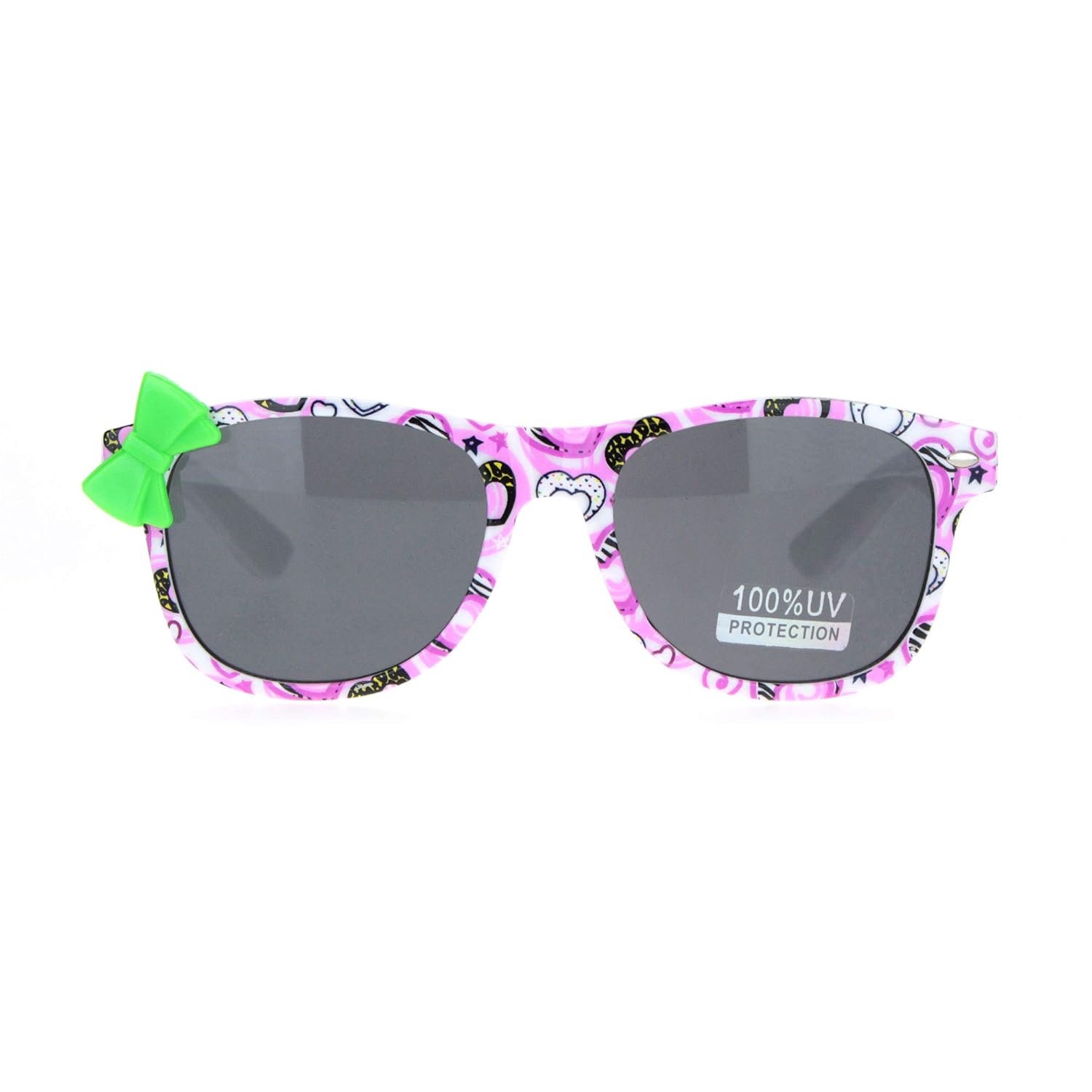 Girls Fun Cute Pattern Bow Trim Plastic Horn Rim Sunglasses ...
