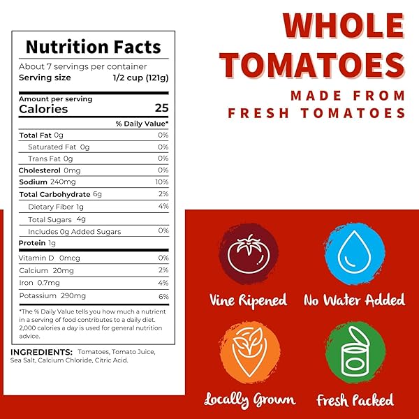DEI FRATELLI WHOLE TOMATOES (28 OZ. CANS, 6 PACK) – VINE-RIPENED – NON-GMO