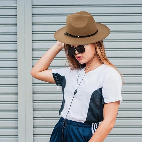 Women Classic Wide Brim Fedora Hat, Pack Retro Panama Hat Wool