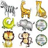 GELOUBO Zoo Monkey Lion Giraffe Leopard Zebra Foil Balloon Baby Shower Birthday Decorations,Jungle Animal Party Supplies Decoration Elephant Crocodile safari foil balloon(Animal foil set)
