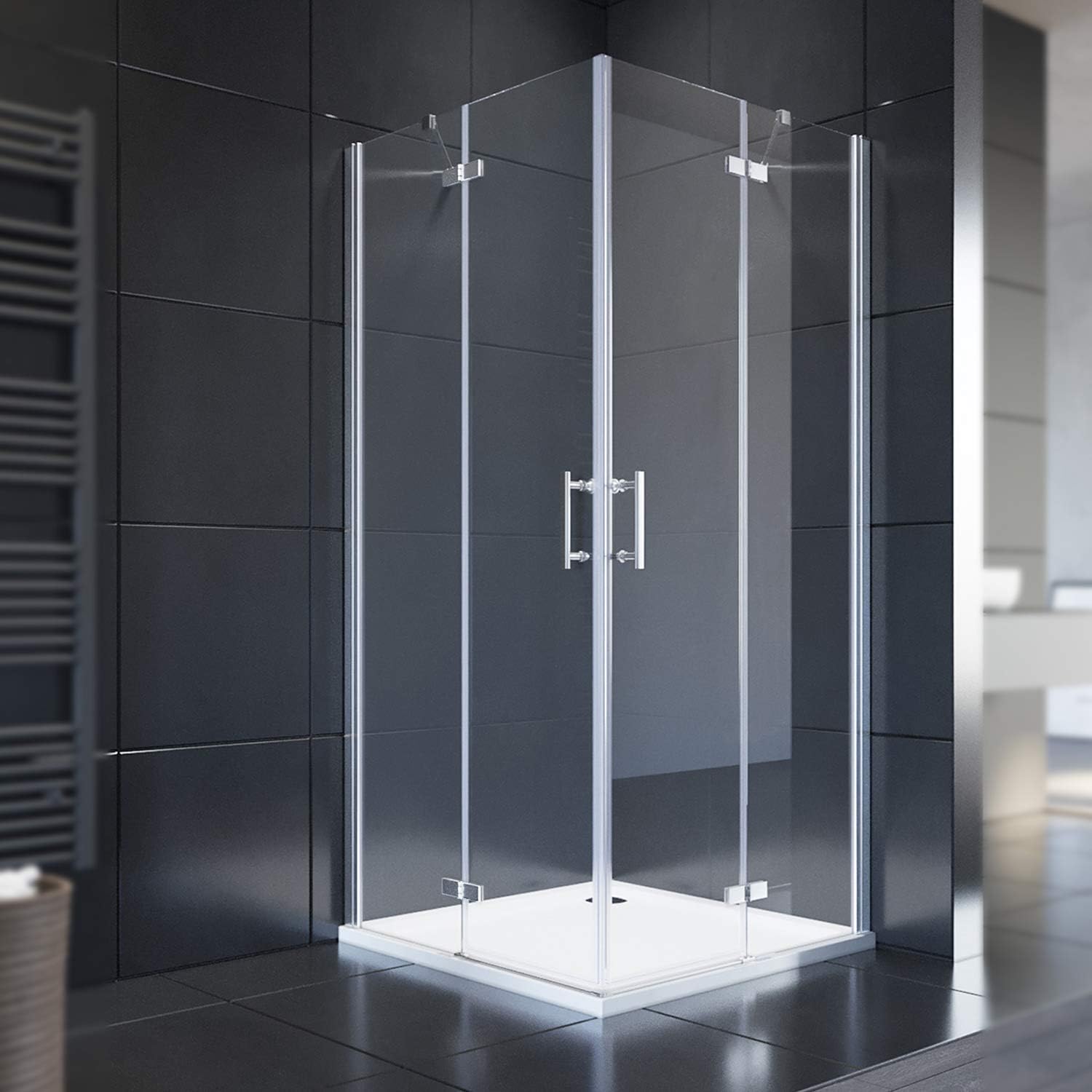 SONNI Duschkabine 120x100cm - Schiebetür Ohne Rahmen Mit Haltestange