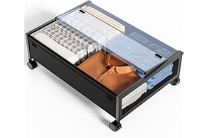 LEHOM Under Bed Storage Organizer Metal Underbed Bins with Wheels and Lid Metal Underbed Storage Containers Under Bed Rolling Storage for Bedroom Clothes, Bedding, Shoes, Blankets (1 Pack)