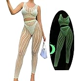 Glow In The Dark Lingerie Green Mesh Fishnet Bodysuit Bikini Cover Ups Neon Club Glow Party Outfit Top Panty