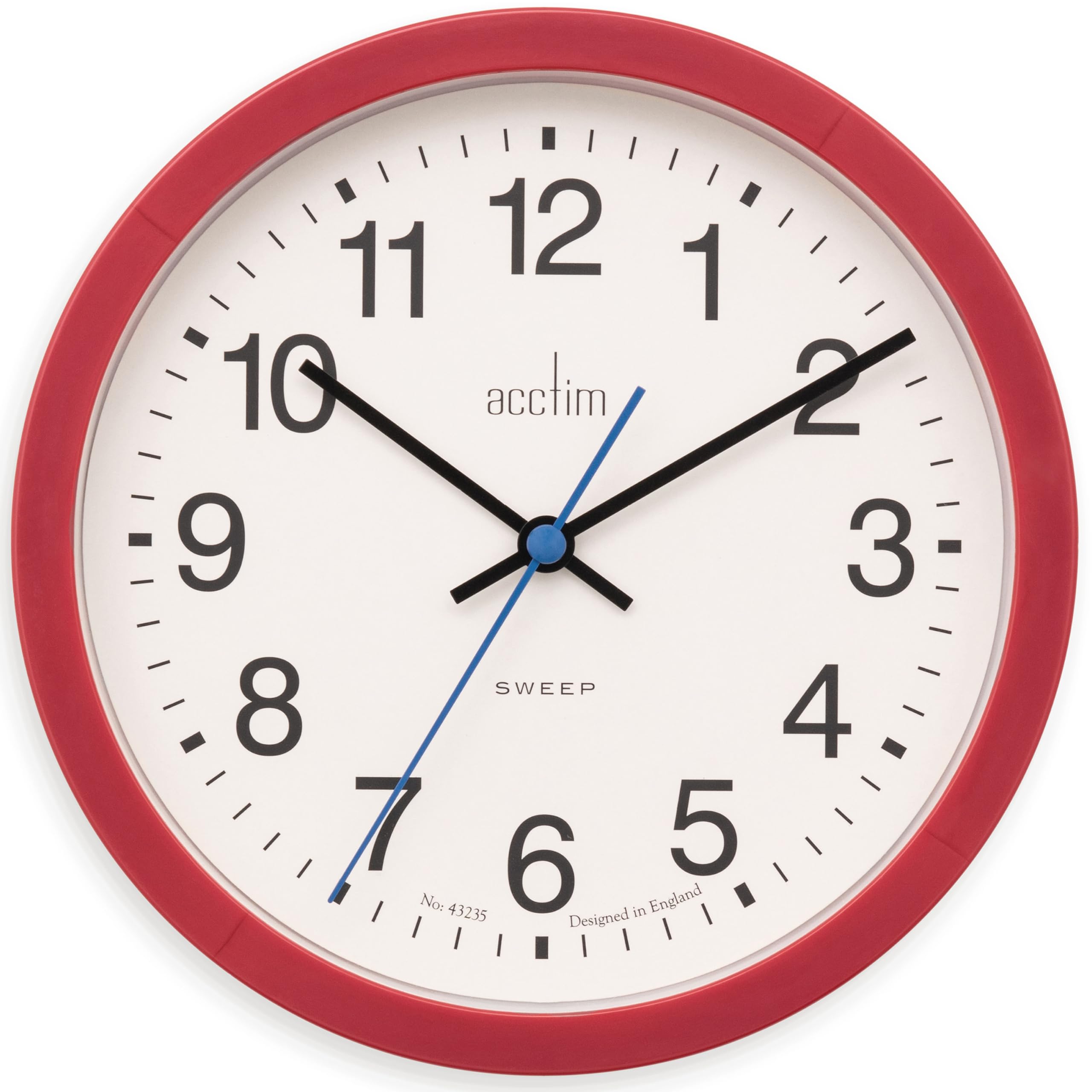 Acctim Bromham Non Ticking Sweep Seconds Hand Wall Clock 20cm Diameter (Red)