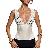 MakeMeChic Women's Polka Dots Tank Top Lace Up Corset Tops | Deep V Neck, Y2K, Backless, Cinched Waist Tops