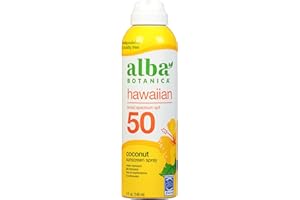 Alba Botanica Sunscreen Spray for Face and Body, Broad Spectrum SPF 50 Sunscreen, Hawaiian Coconut, Water Resistant and Biodegradable, 5 fl. oz. Bottle