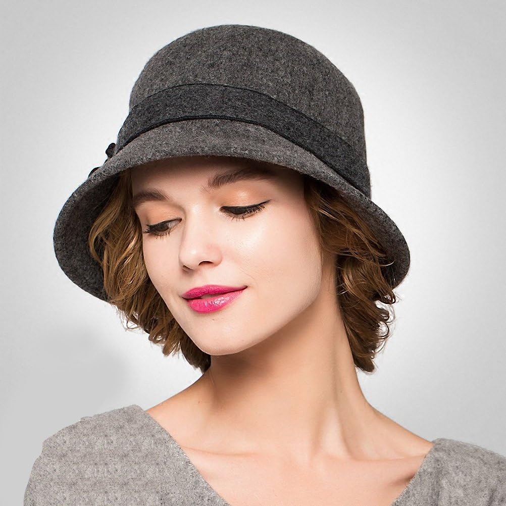 Maitose Women's Wool Felt Flowers Church Bowler Hats Dark Gray at  Women’s Clothing store