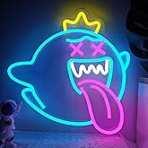 King Boo Neon Sign Dimmable Ghost Face Neon Light for Wall Decor Gamer Light Up Sign King Boo Neon Light for Bedroom Gaming Room Window Led Ice Blue Light Up Sign for Christmas Birthday Gifts Decoration