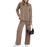 XIEERDUO Women's Side Slit Lounge Sets 2 Piece Outfits Mock Neck Tracksuit Fashion Sweatsuit Wide Leg Loungewear S-3XL