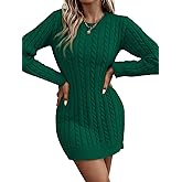 YIQ8 Women's Bodycon Pullover Mini Sweater Dresses Crew Neck Long Sleeve Knit Winter Sweaters Dresses
