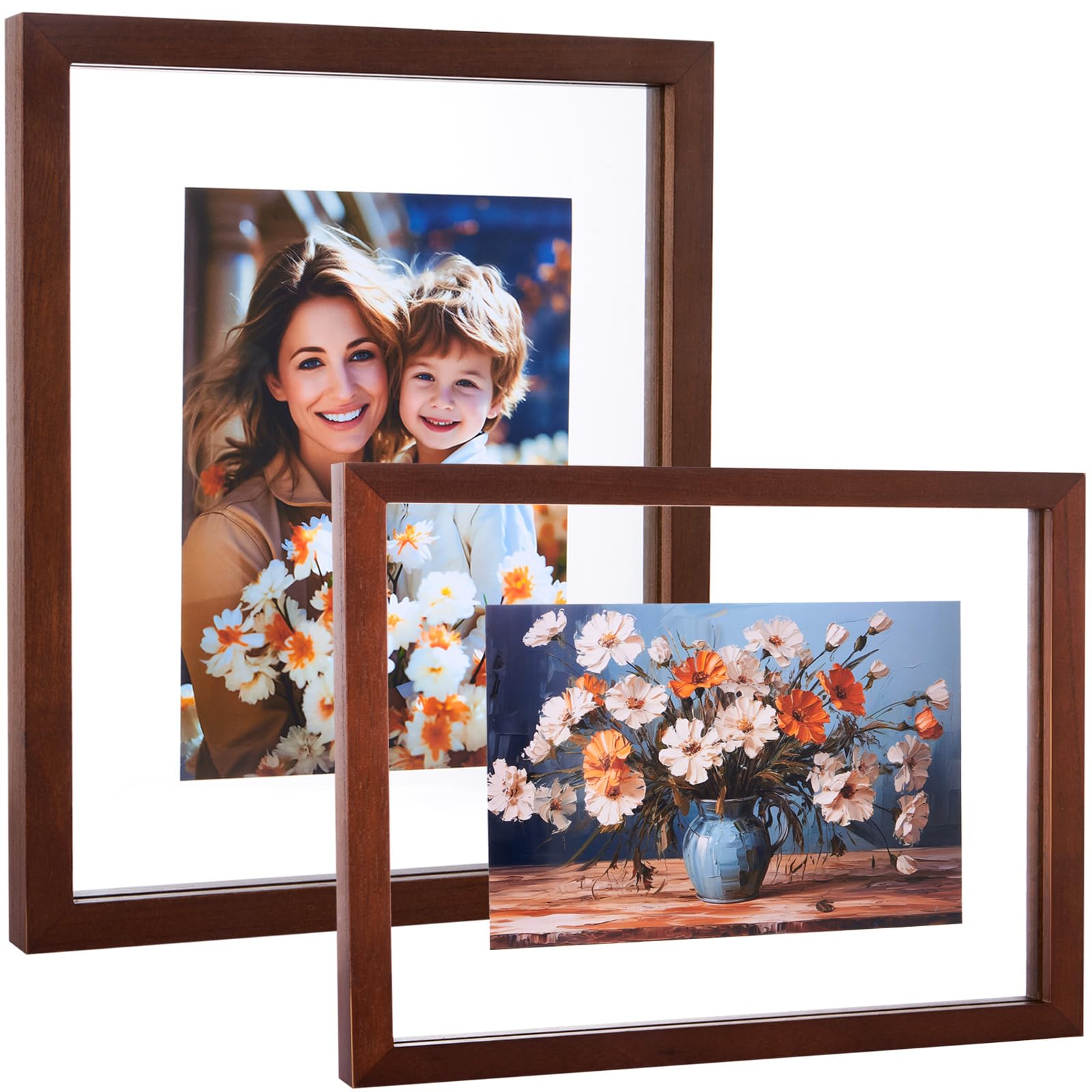 Photo 1 of DLQuarts 8x10 Floating Photo Picture Frame, Floating Display 6x8, 5x7,or Full Display 8x10 Photos, Solid Wood, Double Glass, 2 Pack, Retro Walnut