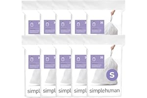 simplehuman Code S 200 Count, Dispenser Pack Custom Fit Liners, Drawstring Trash Bags, 16 Liter / 4.2 Gallon, White