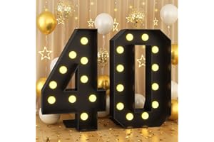 PAEYEQ 4FT Marquee 40 Numbers Large Black Number Marquee with Light for 40th Birthday Decorations Light Up Number Mosaic Numbers Frame Giant Cardboard Number with Light Bulbs Pre-Cut Foam DIY Anniversary