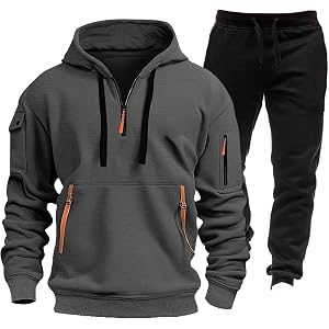 Vividcrate Quarter Zip Sweatsuits for Men 2 Piece Set Long Sleeve Mens Pullover Hoodies
