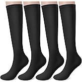 Senker Fashion Knee High Socks for Women, Cotton White Long Tube Sock Black Stockings Striped for Boot Outdoor Sport