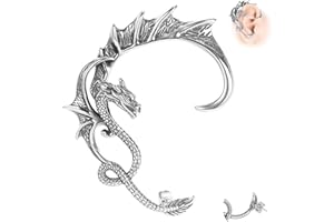 6ixGosh 1PCS Gothic Dragon Ear Cuff Stainless Steel Retro Dragon Earrings Punk Snake Dragon Fish Crocodile Cuff Wrap Earrings Cartilage Climber Ear Earrings Stud for Women Men, Gold/Silver/Black