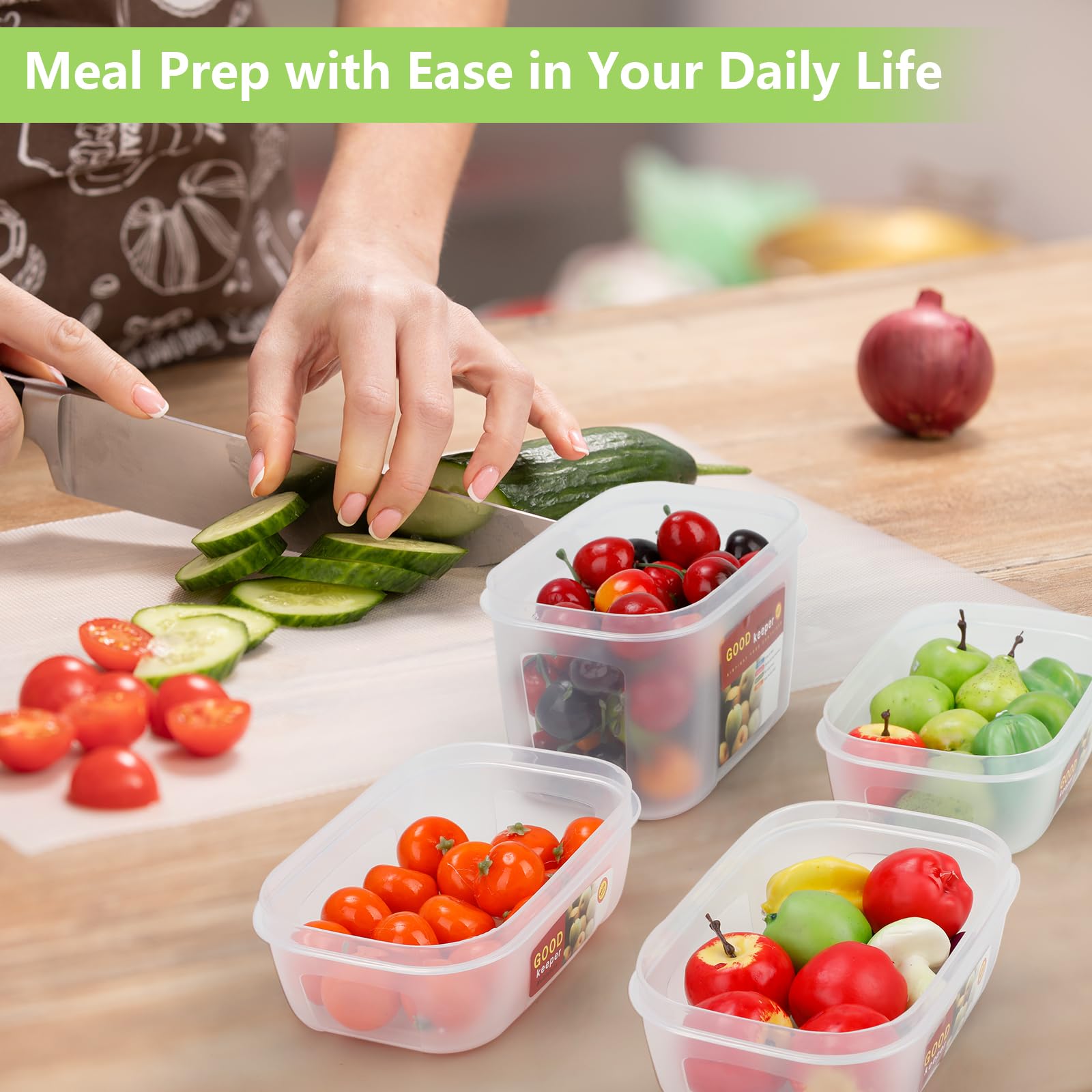 Cozary 5-teiliges PE Frischhalteboxen Set mit Deckel, Mikrowellen Gefriersicher, BPA-frei Food Container, Frischhaltedosen für Meal Prep, Vorratsdosen & Gefrierbehälter 4