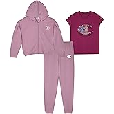 Champion Girls' 3-Piece Clothing Set, Fleece Zip Hoodie, Jogger Pants and T-Shirt, Sizes 2T-16