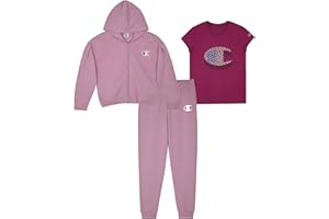 Champion Girls' 3-Piece Clothing Set, Fleece Zip Hoodie, Jogger Pants and T-Shirt, Sizes 2T-16