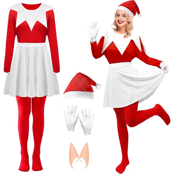 Christmas Elf Costume Accessories Hat Gloves White Collar Party Dress Up Amazon.com: Toulite 4 Pcs Christmas Elf Costume Accessories  main image 3