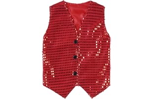 KKmeter Boys Girls Sequin Waistcoat Sleeveless Hip-hop Jazz Dance Stage Performance Costume Vest Tops