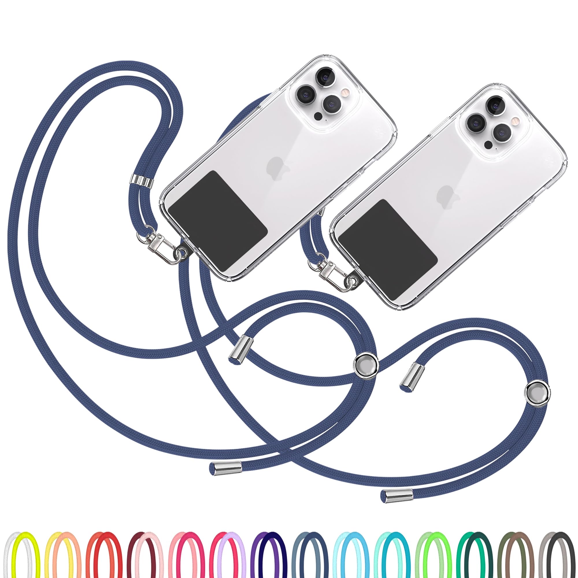 TBOC 2X Cell Phone Lanyard [Dark Blue] - Comfortable Universal Smartphone Lanyard - Easy to Use Neck Phone Holder [Black Patch] - Adjustable Length Phone Strap Crossbody - Fits All Mobile Phones